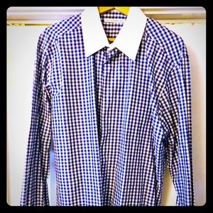 Blue& white checked dress shirt with French cuffs